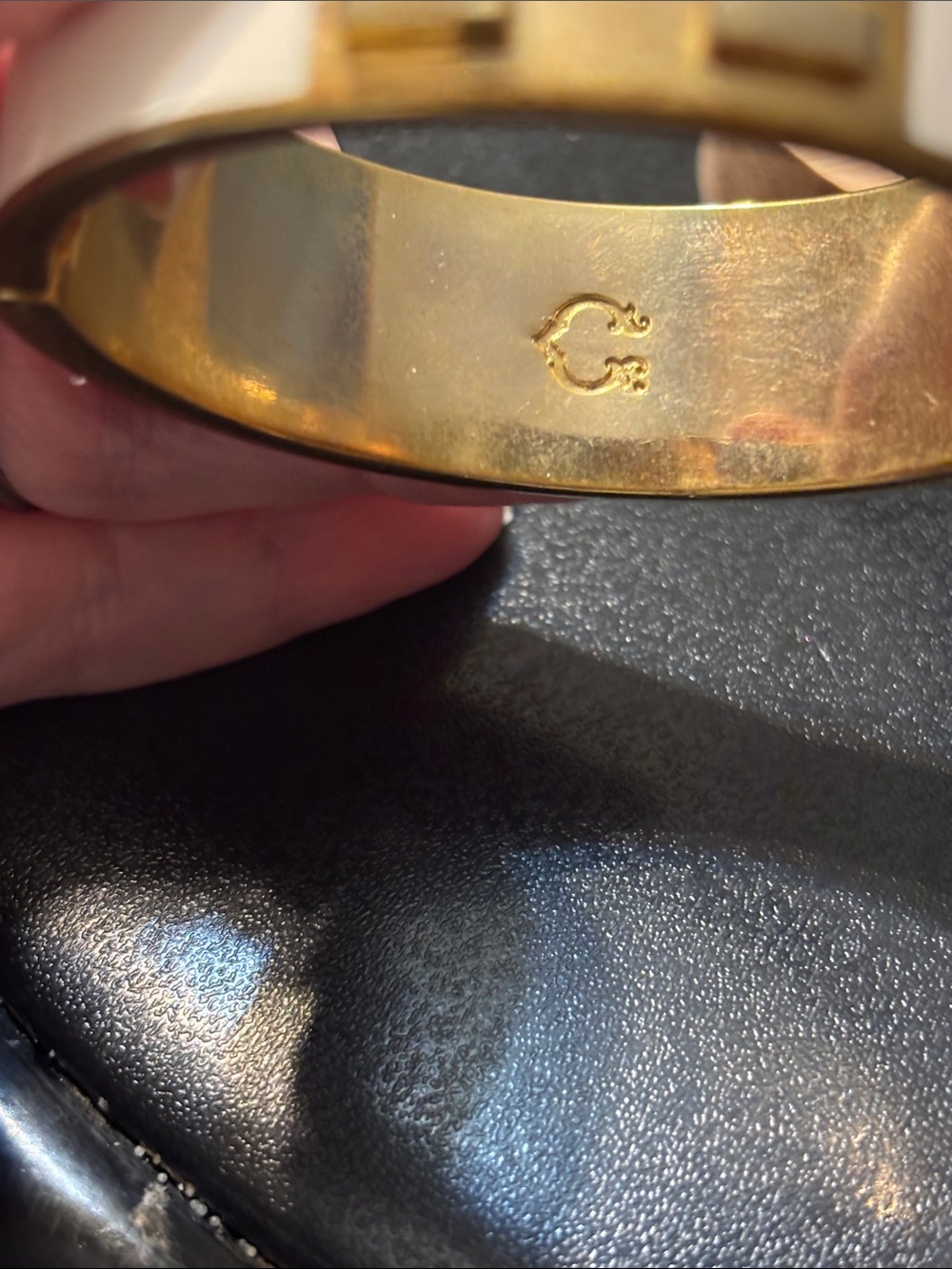 C. Wonder Gold Tone and Cream H-Accent Enamel Cuff Bracelet - Picture 3 of 17